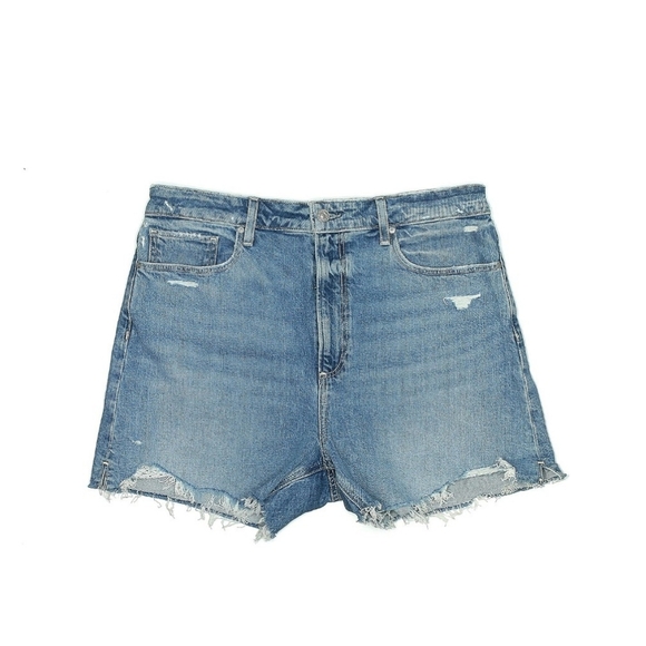 PAIGE Light Blue High-Rise Distressed Jean Shorts - Picture 3 of 5